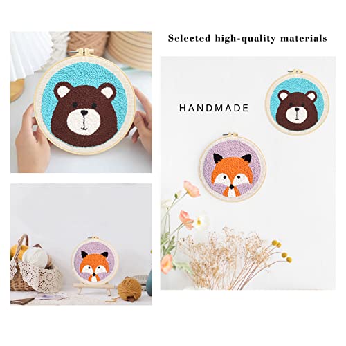 Acechen 2 Sets Punch Needle Embroidery Starter Kits,Rug Hooking Kit For Kids And Adults Begingners,Include Embroidery Patterns,Needles,Yarns,Embroidery Hoops And Threader Tools #TOP3