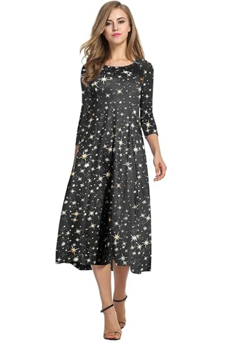 Image of HOTOUCH Women's 3 /4 Sleeve A-line and Flare Midi Long Dress