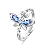 AOBOCO Dragonfly Ring 925 Sterling Silver Adjustable Wrap Open Ring with Created Light Sapphire Swarovski Crystals, Jewelry Gifts for Women