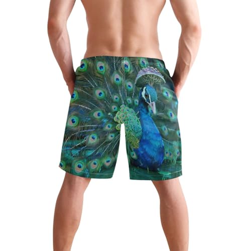 Men's Swim Trunks Quick Dry Swimming Shorts with Pocket Vivid Peacock Feathers Swimsuit Trunks2