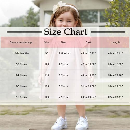 Lmdudan Girls Toddler Summer Dresses Kids Crewneck Cute Ruffle Sleeve Sundress Casual Comfort Cotton Linen Loose Dress 1-8Y2
