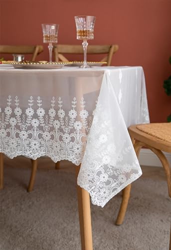 Nappe de table fleurs brodée dentelle avec élégante bordure - 6
