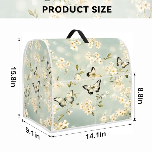 Image of Kitchen Dust Cover Compatible with 4.5 5 6 8 quart Stand Mixer, Kitchen Appliance Protective Covers with Top Handle and Pocket (Green Butterfly, For All 6-8 qt Mixer)
