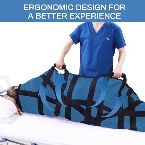 Image of 70 inchx40 inch Positioning Bed Pad with Reinforced Handles Waterproof Washable Draw Sheets for Hospital Bed Patients Moving Pad for Turning Lifting and Transfer Sheet Nylon (Light Blue)