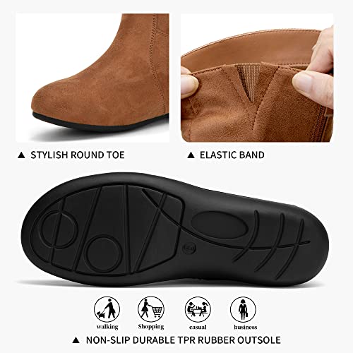 Jeossy Women's Molly Flat Slouchy Boots, Slip-On Mid-Calf Knee High Boots, Camel, Size 8.5 Us-Inner Zipper(Djy941 Camel 08.5) #TOP4