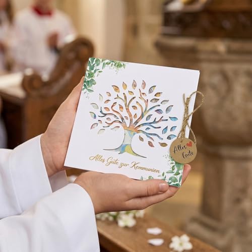 JOYEASE Geldgeschenk Kommunion mit Umschlägen, Kommunion Geschenke für Mädchen Junge, Lebensbaum Kommunionkarten Erstkommunion Geschenke