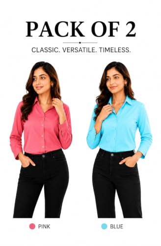 Image of FUNDAY FASHION Women Solid Regular Fit V Collered Casual Shirt (Pack of 2)