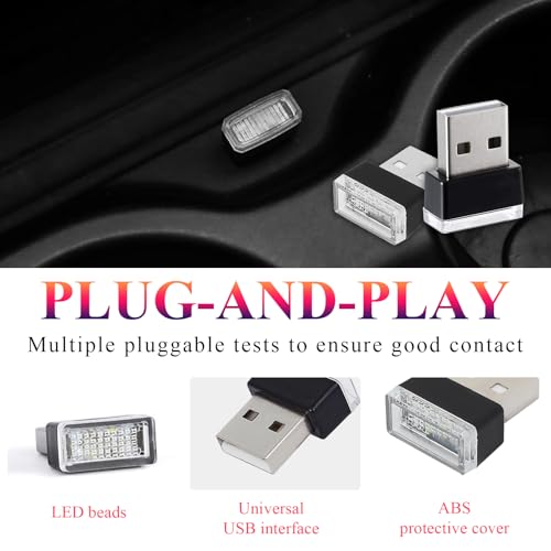 image for Yourkar 4 PCS USB LED Car Interior Atmosphere Lamp, Plug-in USB Interf