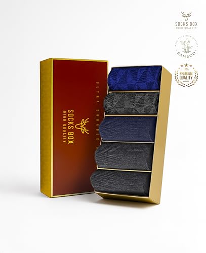 Image of Mens Ankle Socks, Premium Quality Bamboo Rayon Ankle Socks, Patterned, 5 Pairs, Gift Box, Size 8-13
