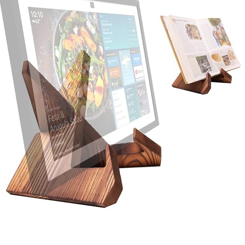 Solid Wood tablet computer Stands compatible for show15 show21 Support both horizontal and vertical modes.and suitable for Cookbook Stand for Kitchen wooden cookbook Holder Display. (dark brown)