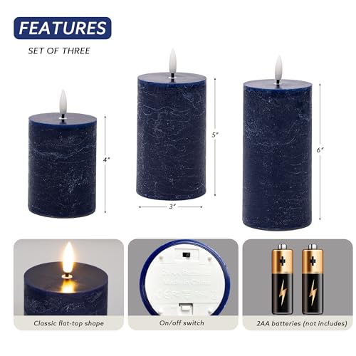 Image of Navy Blue Flameless Candles, Battery Operated Candles with Remote