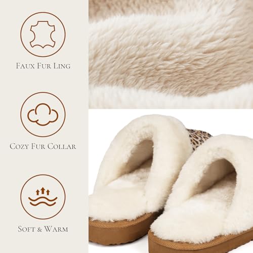 Image of OOW Fuzzy Slippers for Women Cozy Faux Fur House Shoes Memory Foam Slippers | Winter, Warm Slippers, Indoor and Outdoor