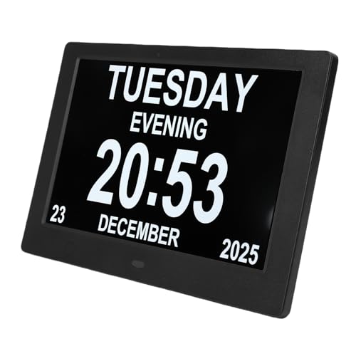 Yctze Reloj Calendario Digital de 8 Pulgadas, Reloj de Fecha y Hora con Pantalla Grande, de Dormitorio con Control Remoto, 3 Modos de Visualización y Ajuste Automático de Brillo, Ideal para Aula