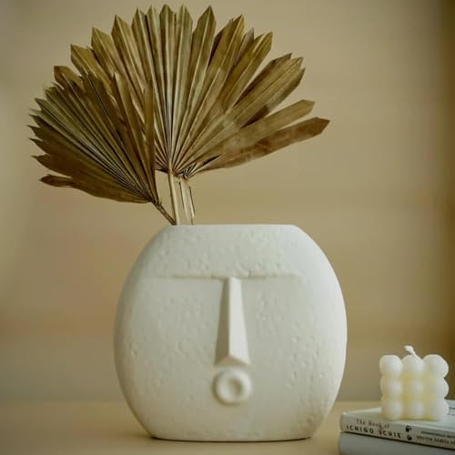 Image of Clay Soul Off-White Ceramic Face Vase Set of 2 - Smile & Blowing Kiss Design | Matte Finish | Handcrafted Flower Vases for Living Room, Table Centerpiece, Pampas Grass | Home & Office Decor