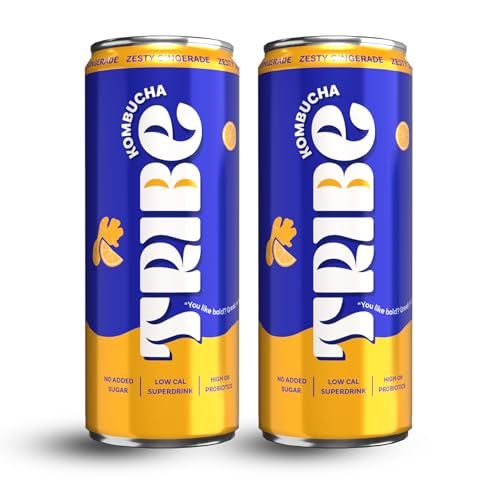 Image of Tribe Kombucha Probiotic Super Drink | Supports Gut Health | Gluten-Free | Naturally Fermented | Super Refreshing | Gut Friendly | Improves Blood Sugar | Antioxidant and Hydration | No Added Sugar |250 ML X 2 (ZESTY GINGERADE)