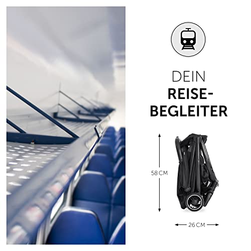 Hauck Buggy Swift X, Leichter Reisebuggy, Einhändig Klein Zusammenklappbar, mit Liegefunktion, Tragegurt, Großer Korb, Großes Sonnenverdeck als Zubehör Erhältlich, Schwarz
