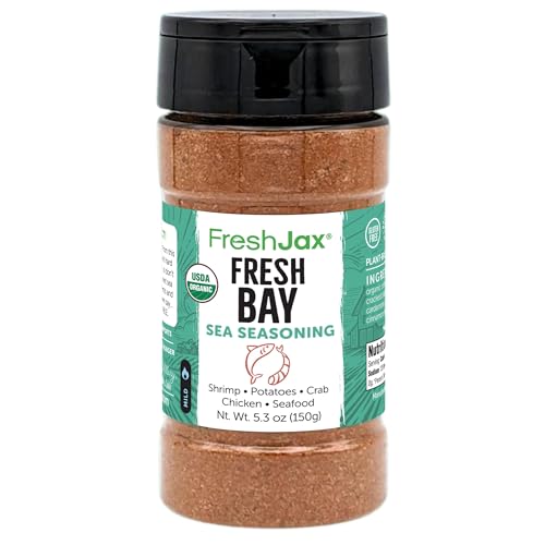FreshJax Organic Fresh Bay Seafood Seasoning Blend (5.3 oz Bottle) Non GMO, Gluten Free, Keto, Paleo, No Preservatives Fresh Bay Seasoning
