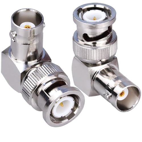 Image of MX BNC Male to BNC Female Right-Angle Adapter - 90 Degree RF Coax Connector for CCTV, Video, Test Equipment & Antenna Systems Pack of 2