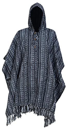 Women's Cotton Baja Handmade Striped Boho Traditional Festivals Hooded Poncho - Main Image