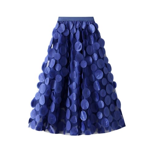 Falda azul de línea A con puntos elegante y talla única para mujer