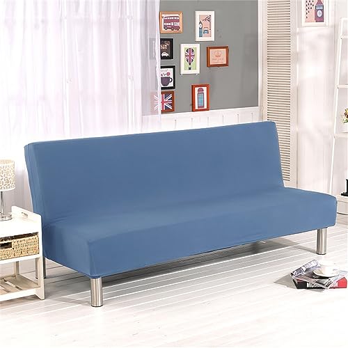 Surwin Armless Sofa Bed Cover Solid Color, Non Slip Minimalism Stretch Futon Slipcover Protector for 2 Seater/3 Seater Folding Sofa Bed without Armrests (3 Seater,Gray Blue)