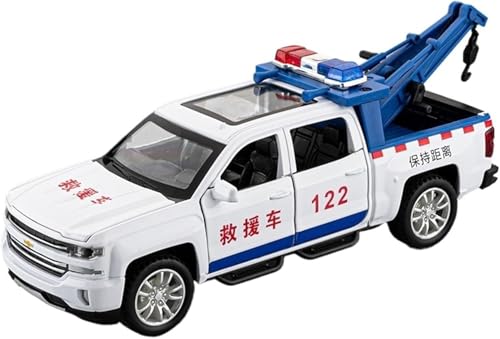 Image of Scale 1:24 Chevralet Pickup Rescue Alloy Diecast Pullback Metal Car Toy with Sound Light & Opening Doors - Best Gift Toy for Kids, Red