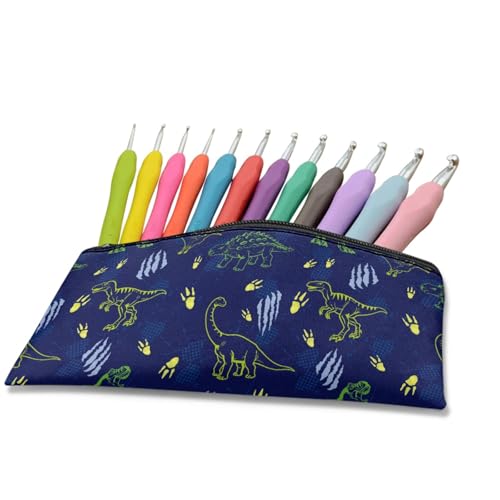 Image of Dinosaur Pencil Case for Kids Dark Blue Pen Holder with Sturdy Zipper Wear Resistant Pencil Box for Preschool Stationery Pouch for Boys