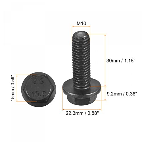 Image of uxcell Metric M10x30mm Hex Flange Bolts, 6pcs 10.9 Grade Carbon Steel Hexagon Head Screws