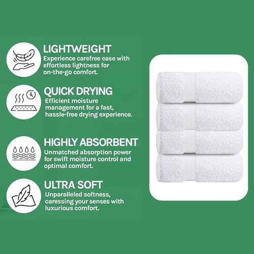 Image of Sulfar 100% Combed Cotton, Quick Drying Highly Absorbent, Luxury Hand Towel Set (Pack of 4, 40 X 70 cm) White