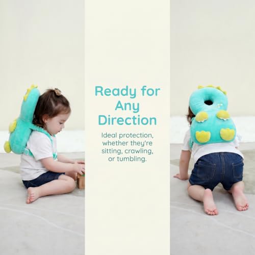 Image of Baby Head Protector Backpack - Soft & Lightweight Head Protection Pillow for Bebe Walking and Crawling(Green Dinosaur)
