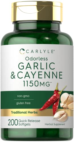 Carlyle Odorless Garlic And Cayenne 1150Mg | 200 Softgels | Non-Gmo, Gluten Free Supplement #TOP20