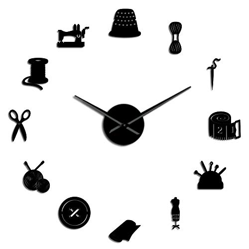 Tailor Shop DIY Reloj de Pared Gigante Modista Costurera Maniquí Máquina de Coser Barra de Agujas Reloj Grande Reloj de Pared Negro 37 Pulgadas(90cm) Cover