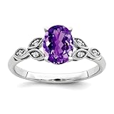 JewelryWeb 2mm 14ct White Gold Oval Amethyst and Diamond Ring Size 7 Ring for Women