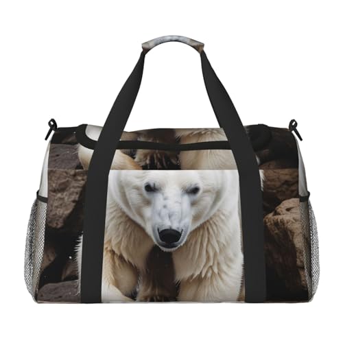 Wild Animal Hunting Fish Print Travel Duffle Bag - Foldable Personal Item Travel Bag for Women & Men,Carry-On Convertible Crossbody Tote Bags with Adjustable Shoulder Strap & Pockets 13x10.2x19.7 in