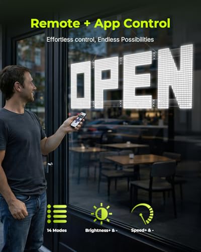 Image of 50 inchx17 inch Large LED Open Sign with Remote and Bluetooth App, Super Bright Open Signs for Business, Dimmable Big Open Sign for Storefront Window Bar Salon Cafes Retail Shops White