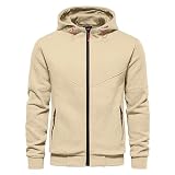 CTU Sudaderas con capucha para hombre, chaquetas de manga larga, forro polar, con cremallera, tallas S-4XL, beige, L
