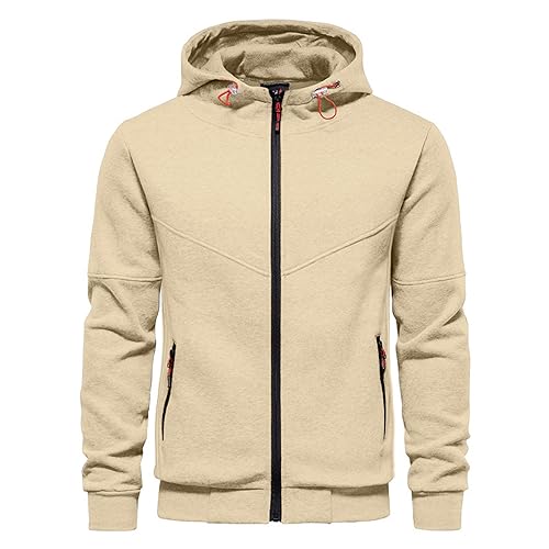 Image of CTU Mens Hoodies Sweatshirts Jackets Long Sleeve Fleece Zip Up Hoodies for Men Beige XXL