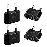 【Adaptador de Viaje USA a UE】Este lote de 4 adaptadores convierte las clavijas planas americanas (Tipo A/B) en clavijas europeas redondas (Tipo E/F). Ideal para usar sus dispositivos eléctricos americanos sin problemas en Europa (Alemania, Francia, España, Bélgica, Austria, etc.).