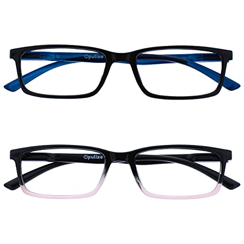 Image of OPULIZE SEE Reading Glasses with Blue Light Blocking for Women and Men, Narrow Frame, Spring Hinges, Computer Gaming Glasses, Black,Black to Pink +3.5 (Pack of 2)