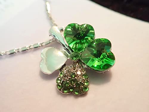 Truegood Four Leaf Clovers Necklace Crystals,Green Crystal Pendant With Necklace Angel Neckles, 4 Leaf Clover Necklace Eternal Love #TOP3