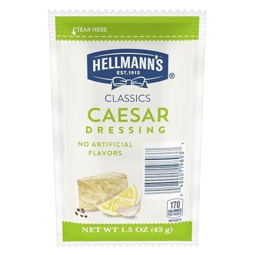 Hellmann's Classics Caesar Salad Dressing Portion Control Sachets Gluten Free, No Artificial Flavors, Colors or High Fructose Corn Syrup, 1.5 oz, Pack of 102