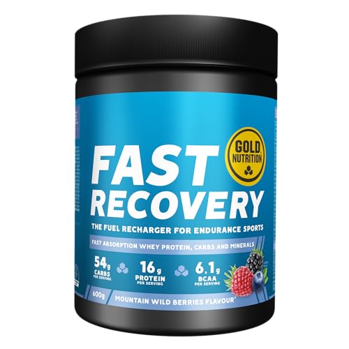 GoldNutrition, Fast Recovery Drink, Bebida Deportiva, Recuperador Muscular con BCAA, Carbohidratos y Proteína Aisalada de Suero, Ideal para la Recuperación Muscular, Sabor Frutos Rojos, 600 g