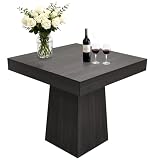 Litake 省スペース設計｜4人用スクエアダイニングテーブル 31.5インチ 業務用食堂家具｜モダンファームハウス木製・安定ペデスタル脚｜ダイニング・リビング・アパートに最適｜ブラック3Dオークエンボス加工