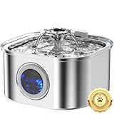 Vekonn Cat Water Fountain Stainless Steel, 3.2L/108oz Cat Fountain with Large Water Level Window, Pet Water Dispenser with Quiet Pump Ideal for Cats, Dogs and Multi-pet Household