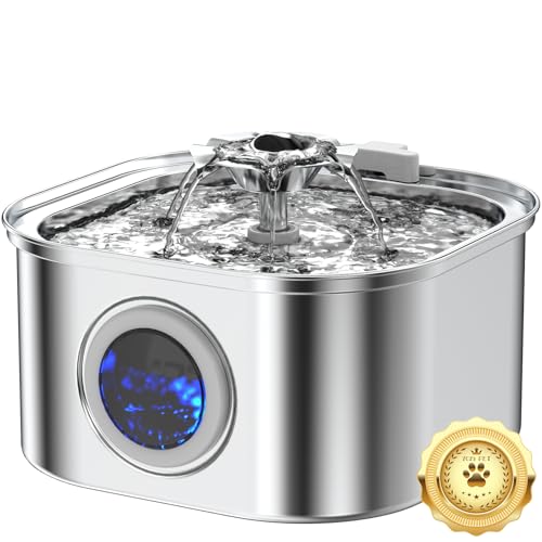 Vekonn Cat Water Fountain Stainless Steel, 3.2L/108oz Cat Fountain with Large Water Level Window, Pet Water Dispenser with Quiet Pump Ideal for Cats, Dogs and Multi-pet Household