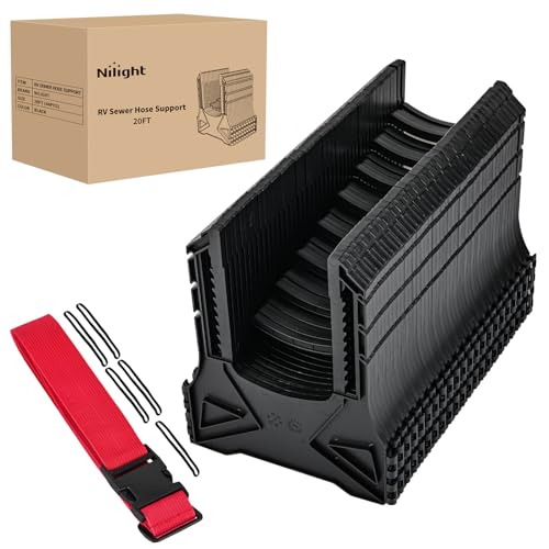 Nilight RV Sewer Hose Support 20Ft, Telescoping Design Avoid Obstacles and Height Adjustable for Camper Drainage, Easy to Set Up, Stable Deep U Shape Cradles Secure with Strap and Rubber Bands, Black
