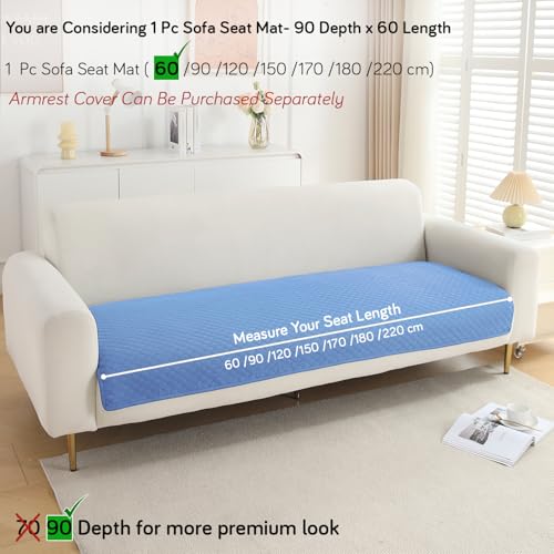 Image of HOKIPO Polyester Quilted Sofa Cover Mats For 1 /2 /3 Seater Sofa And L Shape. Make Your Own Sofa Cover Set, Mat Length 90(D) X 60(L) Cm, Blue (In-716-Bl)