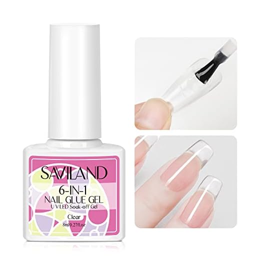 Saviland 6-IN-1Nail Glue Gel – Gel X Nail Glue for Acrylic Nails Press on Fakes Nails Tips Curing Needed U V LED Glue Gel for False Nails Tips and Press on Nails, Nail Repair Treatment Women Gift