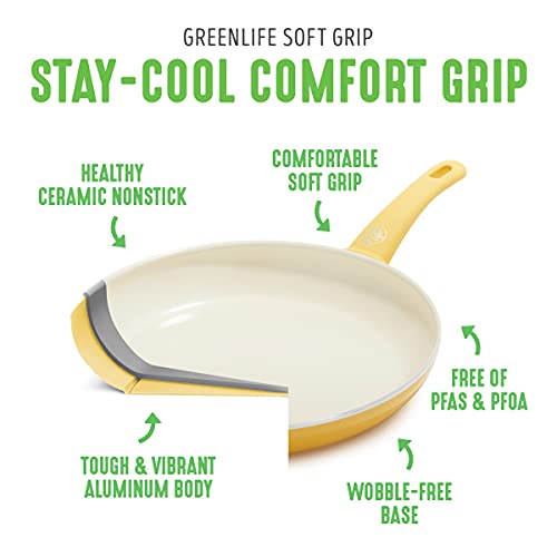 GreenLife Soft Grip 1QT and 2QT Saucepan Set, Healthy Ceramic Nonstick, Non Toxic PFAS & PFOA-Free, Dishwasher Safe, Glass Lids, Stay-Cool Handles, Easy Clean Cookware, Kitchen Essentials, Yellow by GreenLife - Used condition - Image 4