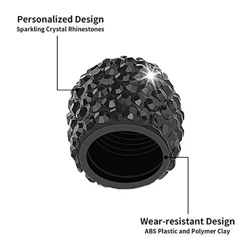 tifanso 4 Pack Bling Valve Stem Caps, Crystal Rhinestone Universal Tire Caps Dustproof, Vehicle Accessories for SUVs, Bikes, Trucks, Motorcycles (Black)